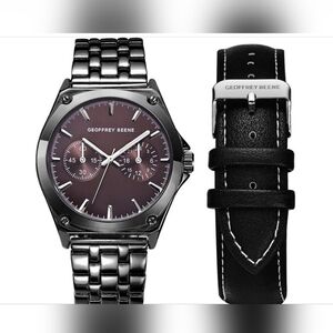 GEOFFREY BEENE EZ Change Bracelet Strap & Leather Strap Multifunction Watch 41mm